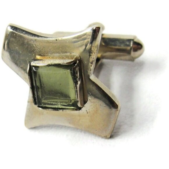 Kallani Vintage Peridot Cufflinks Set w Neck Tie Clip Silver Tone Formal IOB - Picture 7 of 11